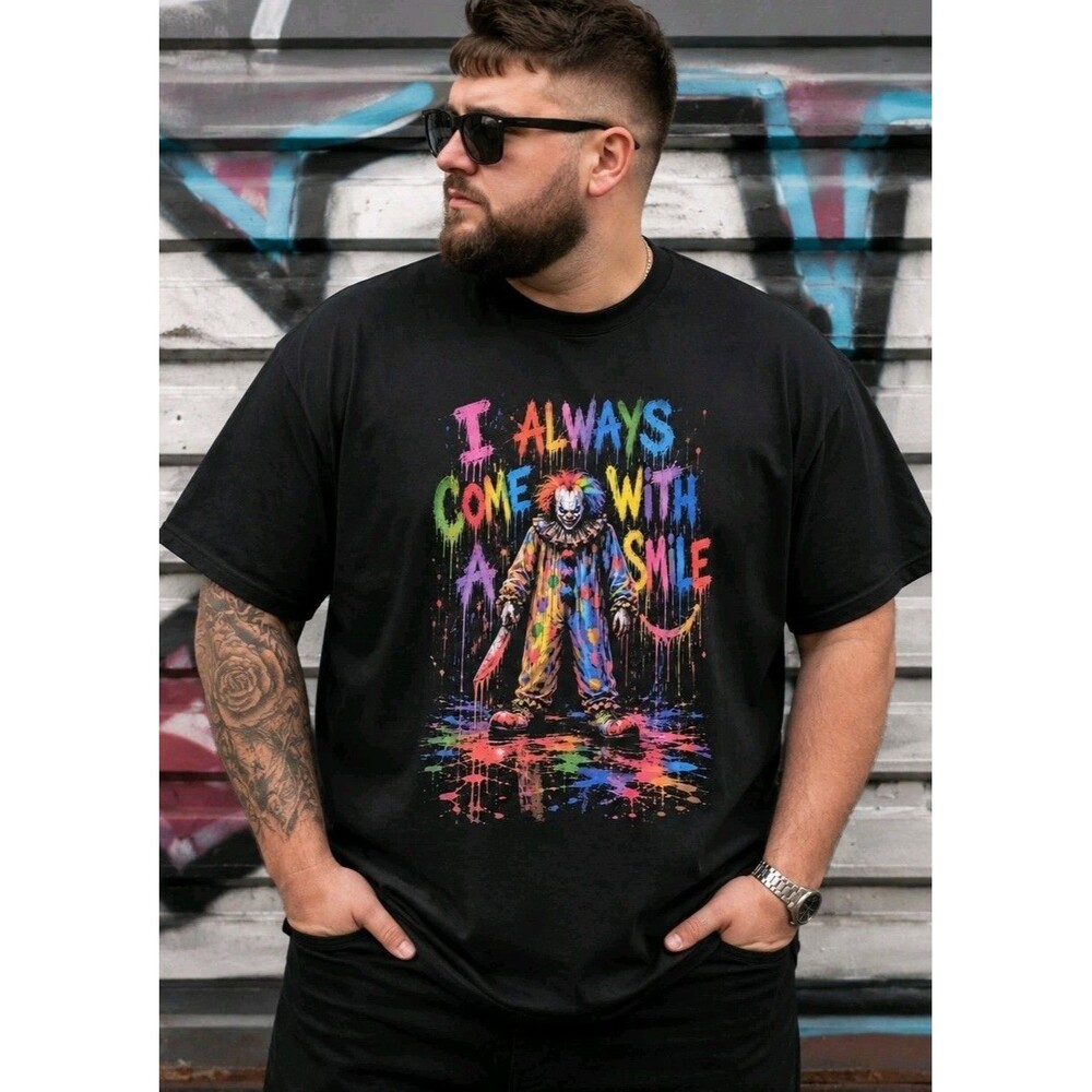 Color Drip Horror Clown V Neck T-Shirt “I Always Come With A Smile” 2XL